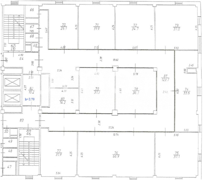 Планировка офиса 514 м², 2 этаж, Бизнес-парк «Гринвуд»